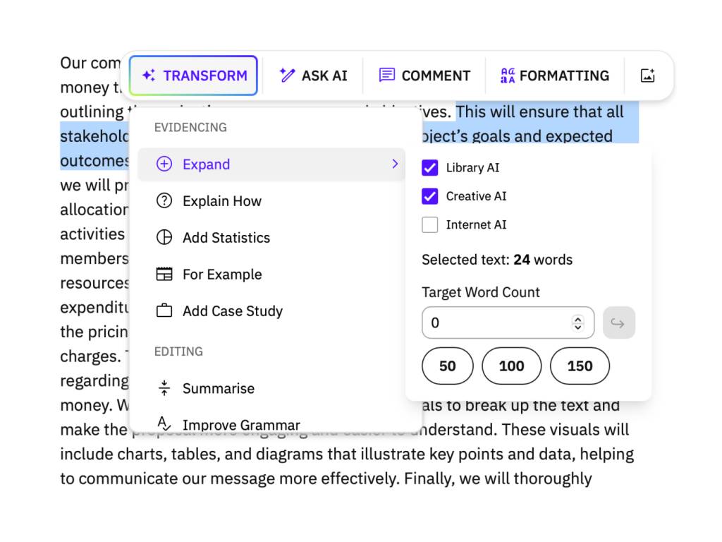 A document editor designed with proposal-writing in mind.