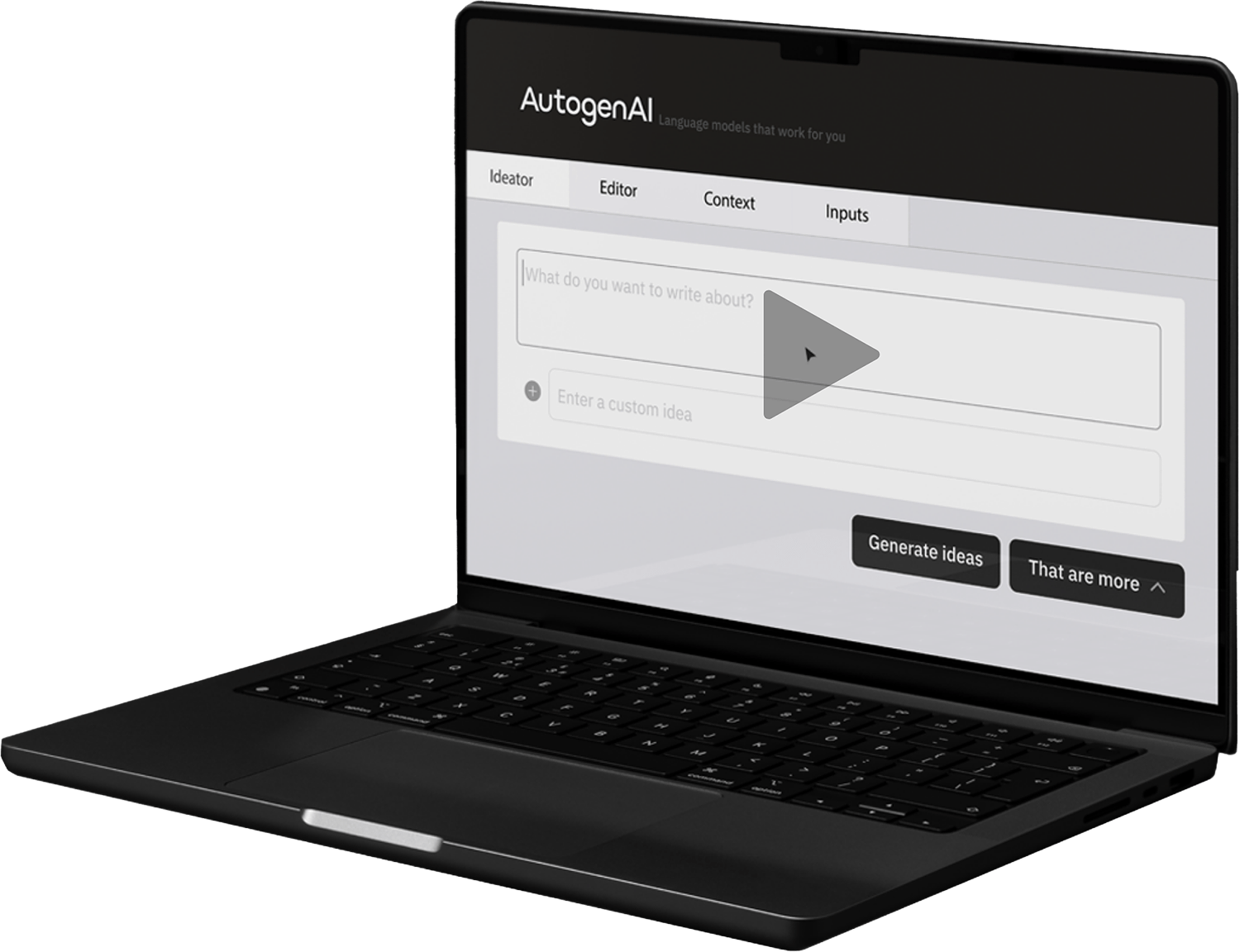 Laptop showing AutogenAI software on Ideator tab