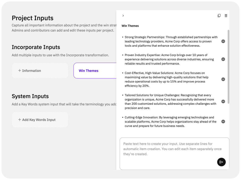 Project Inputs